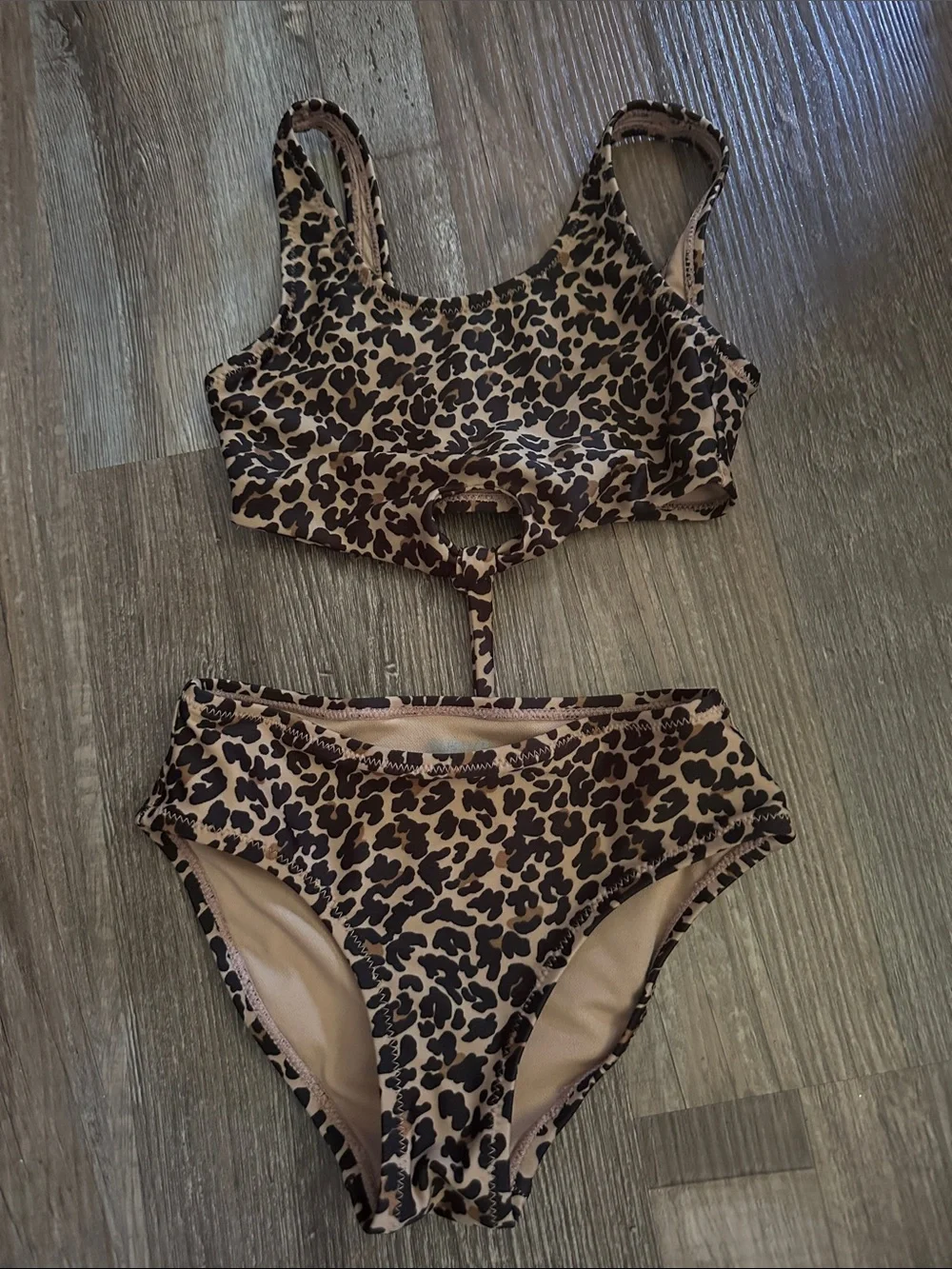 Girls Leopard Print Two-Piece Swim Bikini - Brown